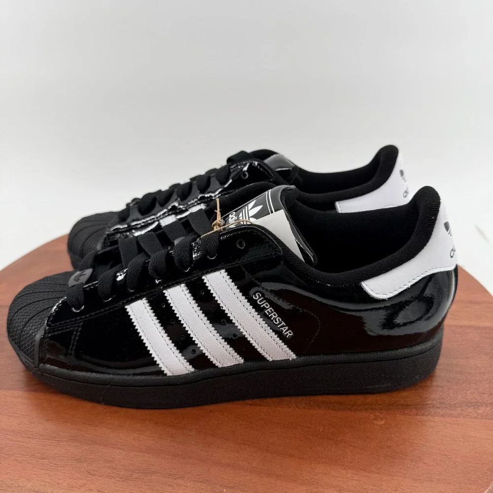 Adidas Superstar II Black White Patent Leather Shell Toe Sneakers Men 10/Wmn 11